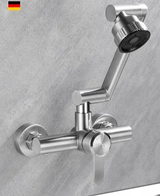 Wall Mounted Stainless Steel Kitchen Faucet with 4 Spray Modes and 360° Swivel Mixer