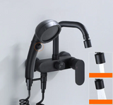 AquaJet Wall-Mount Faucet – Black Brass, Warm & Cold Water, Side Sprayer for Kitchen, Sink, or Bathtub
