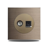 EU Wall Power Outlet Brushed Brown Aluminum – Schuko Socket with USB & RJ45 Port | 16A 250V | Flush Mount Modern Plate