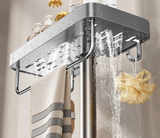 Drill-Free Aluminum Shower Caddy Shelf with Towel Bar – Double Layer Bathroom Organizer | Rustproof | Strong Adhesive Mount
