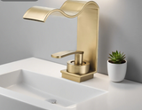 Elegant Gold Bathroom Sink Faucet with Waterfall Flow and Single Handle Control