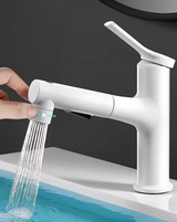 Pull-Out Bathroom Sink Faucet with Oral Rinse Function and Hot Cold Mixer