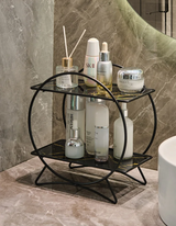 AureliaTower Premium 2-Tier Bathroom & Makeup Organizer – Gold/Black with Marble-Style Ceramic Trays