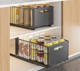 Pull-Out Metal Kitchen Storage Drawer Organizer Set – Sliding Spice Rack Trays | Space Saving Cabinet Storage | Easy Access Design