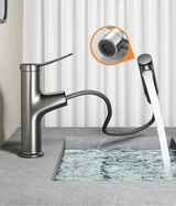 Pull-Out Bathroom Sink Faucet with Oral Rinse Function and Hot Cold Mixer