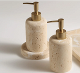 Travella Travertine Bathroom Set – Luxury Stone Soap Dispenser & Bathroom Organizer