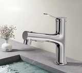 Pull-Out Bathroom Sink Faucet with Oral Rinse Function and Hot Cold Mixer