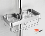 Drill-Free Aluminum Shower Caddy Shelf with Towel Bar – Double Layer Bathroom Organizer | Rustproof | Strong Adhesive Mount