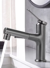 Pull-Out Bathroom Sink Faucet with Oral Rinse Function and Hot Cold Mixer