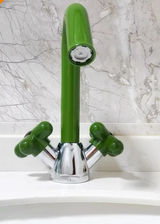 AUREVO Dual-Handle Washbasin Faucet – Luxury Rotatable Brass Mixer (Red/Green, Chrome Finish)