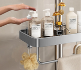 Drill-Free Aluminum Shower Caddy Shelf with Towel Bar – Double Layer Bathroom Organizer | Rustproof | Strong Adhesive Mount