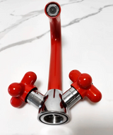 AUREVO Dual-Handle Washbasin Faucet – Luxury Rotatable Brass Mixer (Red/Green, Chrome Finish)