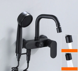 AquaJet Wall-Mount Faucet – Black Brass, Warm & Cold Water, Side Sprayer for Kitchen, Sink, or Bathtub