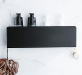 Matte Black Aluminum Wall Shelf Organizer with Hooks – Bathroom Storage Rack | Space Saving | Rustproof Design