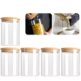 Modern Glass Food Storage Jar Set with Wooden Lids – Airtight Kitchen Containers | Freshness Seal | Multi-Grain Storage