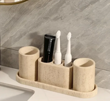 AureliaStone Luxury Limestone Bathroom Set – Toothbrush Holder, Soap Dispenser & Tray