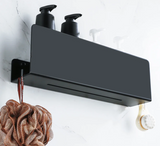 Matte Black Aluminum Wall Shelf Organizer with Hooks – Bathroom Storage Rack | Space Saving | Rustproof Design