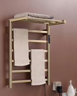 LuxeHeat WiFi Electric Towel Warmer – Brushed Gold Heated Towel Rack with Temperature Control
