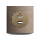 EU Wall Power Outlet Brushed Brown Aluminum – Schuko Socket with USB & RJ45 Port | 16A 250V | Flush Mount Modern Plate