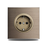 EU Wall Power Outlet Brushed Brown Aluminum – Schuko Socket with USB & RJ45 Port | 16A 250V | Flush Mount Modern Plate