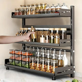 3-Tier Black Stainless Steel Spice Rack Organizer – Large Capacity Kitchen Counter Shelf | Space Saving Storage Solution