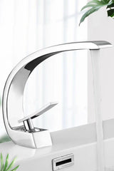 Curved Brass Bathroom Sink Faucet with Single Handle Hot and Cold Mixer