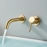 Quyanre Wall Mounted Basin Faucet Brushed Gold – Concealed Mixer Tap | 360° Rotating Spout | Single Handle Bathroom Fixture