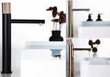 Modern Knurled Handle Bathroom Sink Faucet in Matte Black and Rose Gold Finish