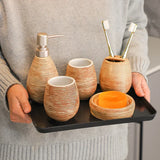CeramiLux Vintage Bathroom Set – Shower Gel Bottle, Toothbrush Holder & Mouthwash Cup