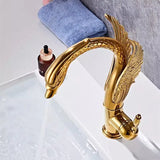 Gold Swan-Shaped Waterfall Bathroom Sink Faucet with Hot and Cold Mixer