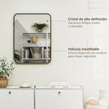 Modern Black Metal Frame Bathroom Wall Mirror – 24 x 32 Inches, Vertical or Horizontal Mount