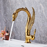 Gold Swan-Shaped Waterfall Bathroom Sink Faucet with Hot and Cold Mixer