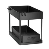 Under Sink Sliding Organizer Rack Premium – Pull Out Cabinet Basket with Hooks | Space Saving Storage | Kitchen & Bathroom Organizer