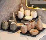 CeramiLux Vintage Bathroom Set – Shower Gel Bottle, Toothbrush Holder & Mouthwash Cup