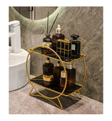 AureliaTower Premium 2-Tier Bathroom & Makeup Organizer – Gold/Black with Marble-Style Ceramic Trays