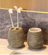 CeramiLux Vintage Bathroom Set – Shower Gel Bottle, Toothbrush Holder & Mouthwash Cup