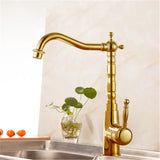 RegalFlow 360° Antique Gold Faucet – Rotating Basin Mixer for Hot & Cold Water