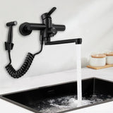 AquaFlex Wall-Mount Kitchen Faucet with Side Sprayer – 360° Swivel, Brushed Stainless Steel