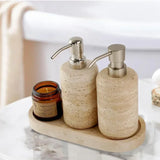 AureliaStone Luxury Limestone Bathroom Set – Toothbrush Holder, Soap Dispenser & Tray