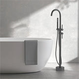 AITANA Luxury Floor-Mounted Faucet – Black Brass Bathroom Faucet, Dual Handle, Hot & Cold, 2 Functions