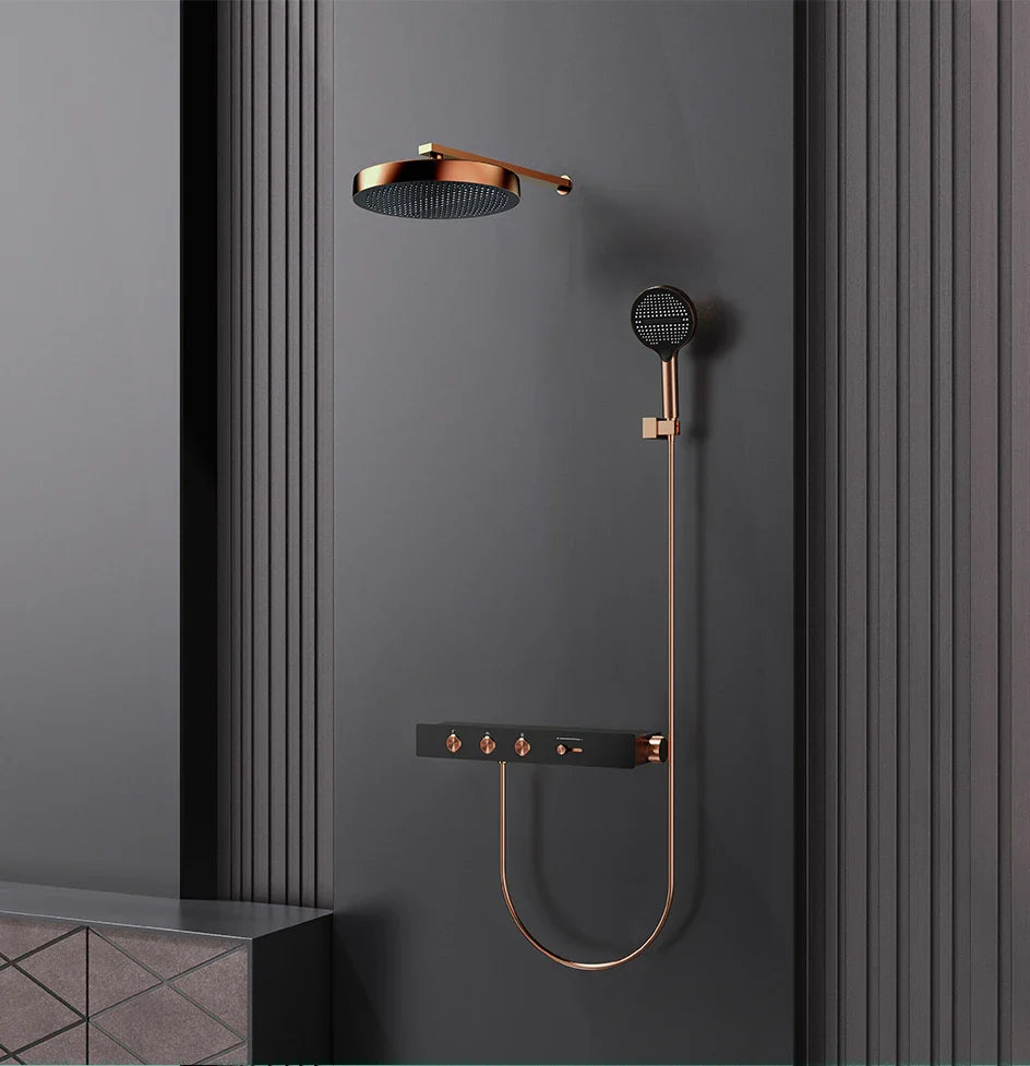 Concealed Thermostatic Shower System in Brass – Luxury Rainfall Bathroom Set with Premium Finish