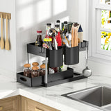 SlideEase 2-Tier Pull-Out Cabinet Organizer – Expandable Under-Sink Storage with Baskets, Hooks & Cup System