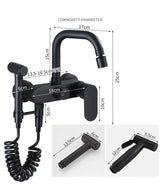 AquaJet Wall-Mount Faucet – Black Brass, Warm & Cold Water, Side Sprayer for Kitchen, Sink, or Bathtub