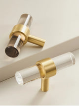 Modern Brass & Acrylic Furniture Handle – Transparent, Black or White Decorative Pull with Custom Extension