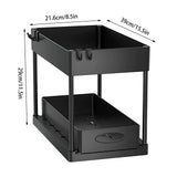 Under Sink Sliding Organizer Rack Premium – Pull Out Cabinet Basket with Hooks | Space Saving Storage | Kitchen & Bathroom Organizer