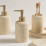 Travella Travertine Bathroom Set – Luxury Stone Soap Dispenser & Bathroom Organizer