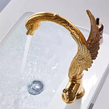 Gold Swan-Shaped Waterfall Bathroom Sink Faucet with Hot and Cold Mixer