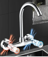 Wall-Mounted Kitchen Faucet with Dual Handles and 360° Rotating Spout