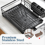 Large Dish Drying Rack Premium – Rustproof Kitchen Dish Drainer with Drainboard | 3 Slot Utensil Holder | Fast Drain System