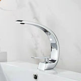 Curved Brass Bathroom Sink Faucet with Single Handle Hot and Cold Mixer